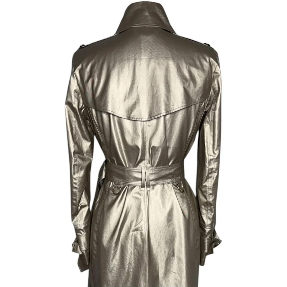 Burberry London Baldwin Metallic Trench Coat Champagne Muted Silver Gold US 6 - Picture 5 of 13
